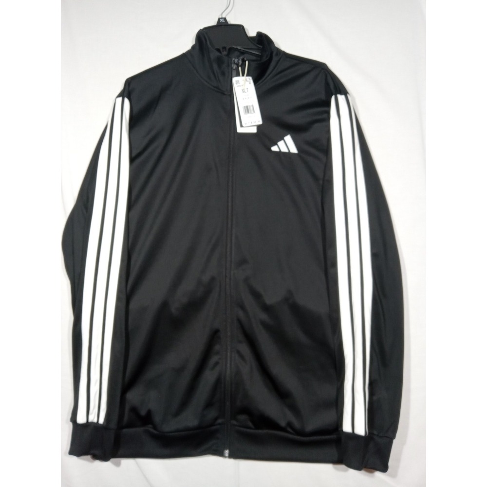 Adidas Mens Track Jacket XLT JI8816 Black White Three Stripe Full Zip
